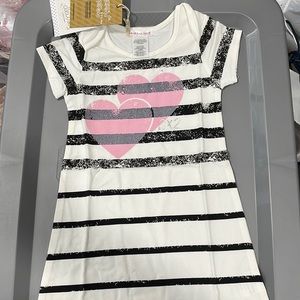 NWT Deux par Deux Girls Cotton Pink Hearts Striped Short Sleeves Dress